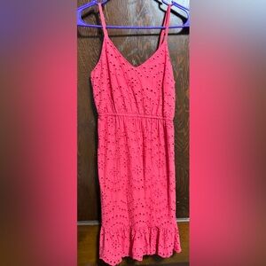 Japna Bright Coral Pink Eyelet Sleeveless Midi Dress Womans Size XS NWOT